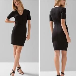 WHBM Aura Collection Black Sheath Sculpt Fitted Cocktail Career Dress Sz 2